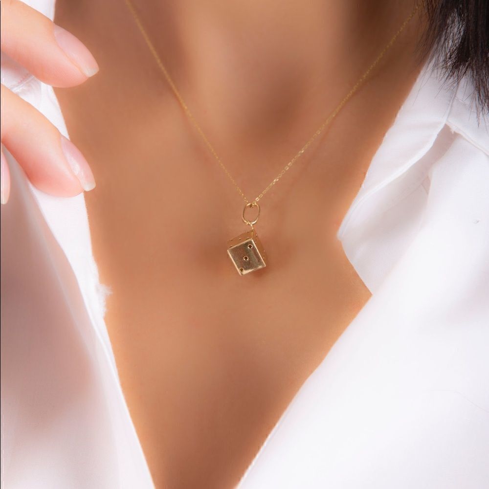 14k Solidgold Dice Pendant Perfect Trendygift 210$